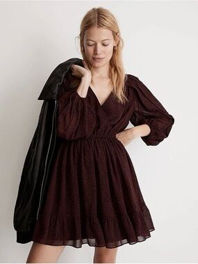 Madewell Georgette Burgundy Faux-Wrap Mini Dress Size S